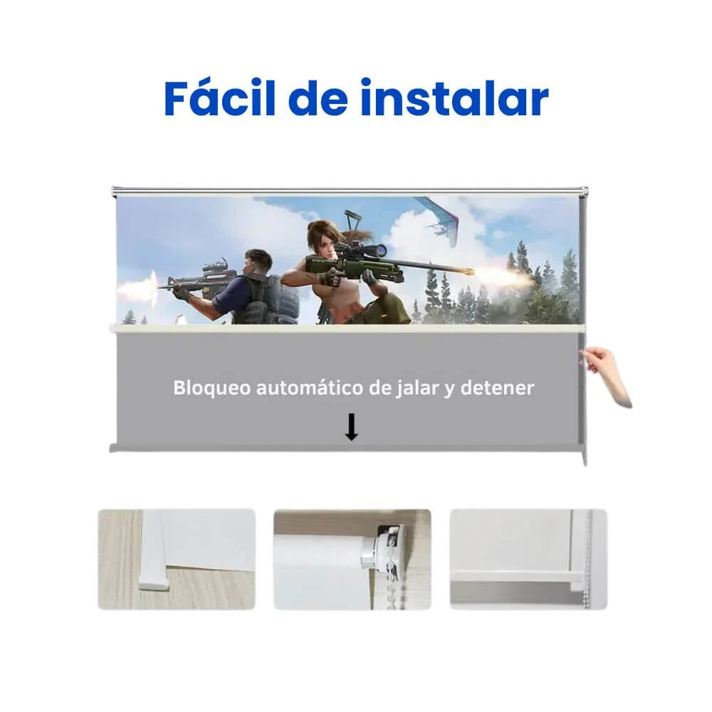 Instalación sencilla de ecran retráctil gris ALR para proyector en casa u oficina