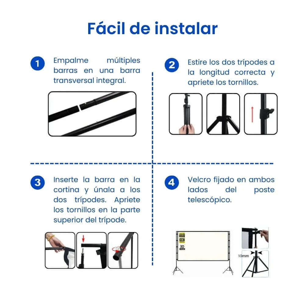 Instalación rápida pantalla ecran Blanco Perla ALR 120" con trípode