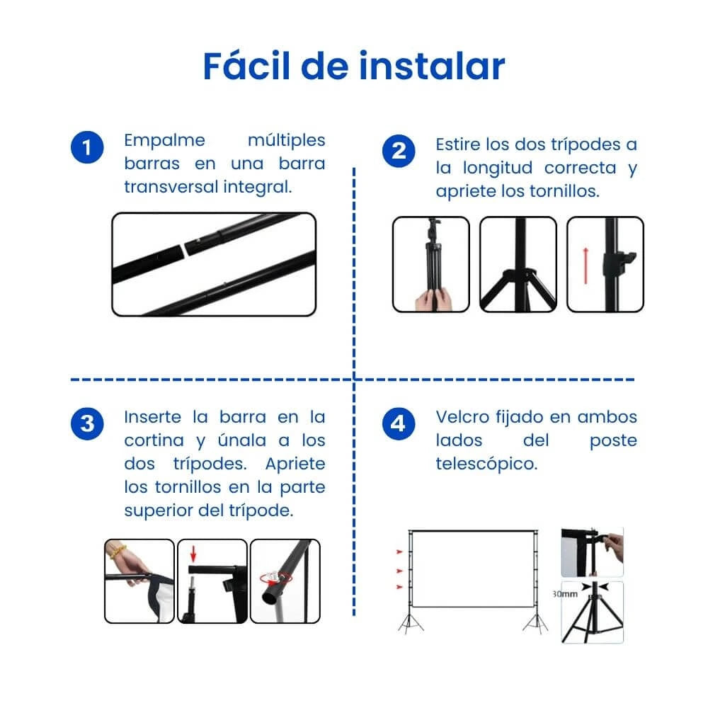 Instalación rápida pantalla Ecran Blanco con trípode