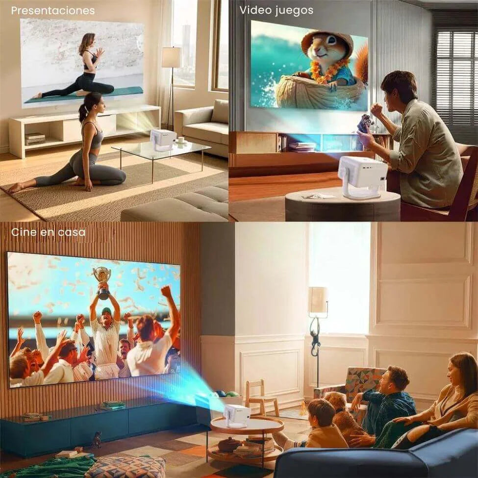 Usos del proyector Nova Pro: ideal para películas, fútbol, novelas ypresentaciones