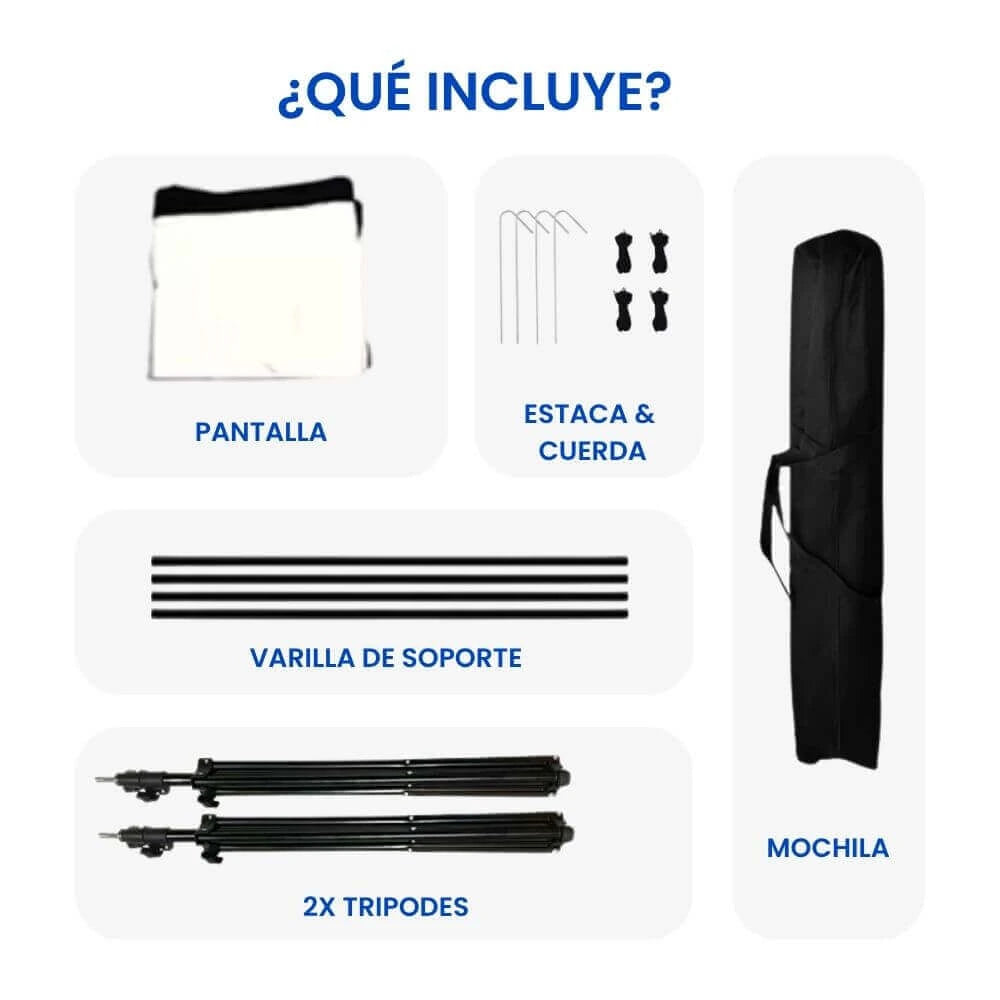 Empaque completo pantalla ecran Blanco Perla ALR 120" - Trípode y accesorios incluidos