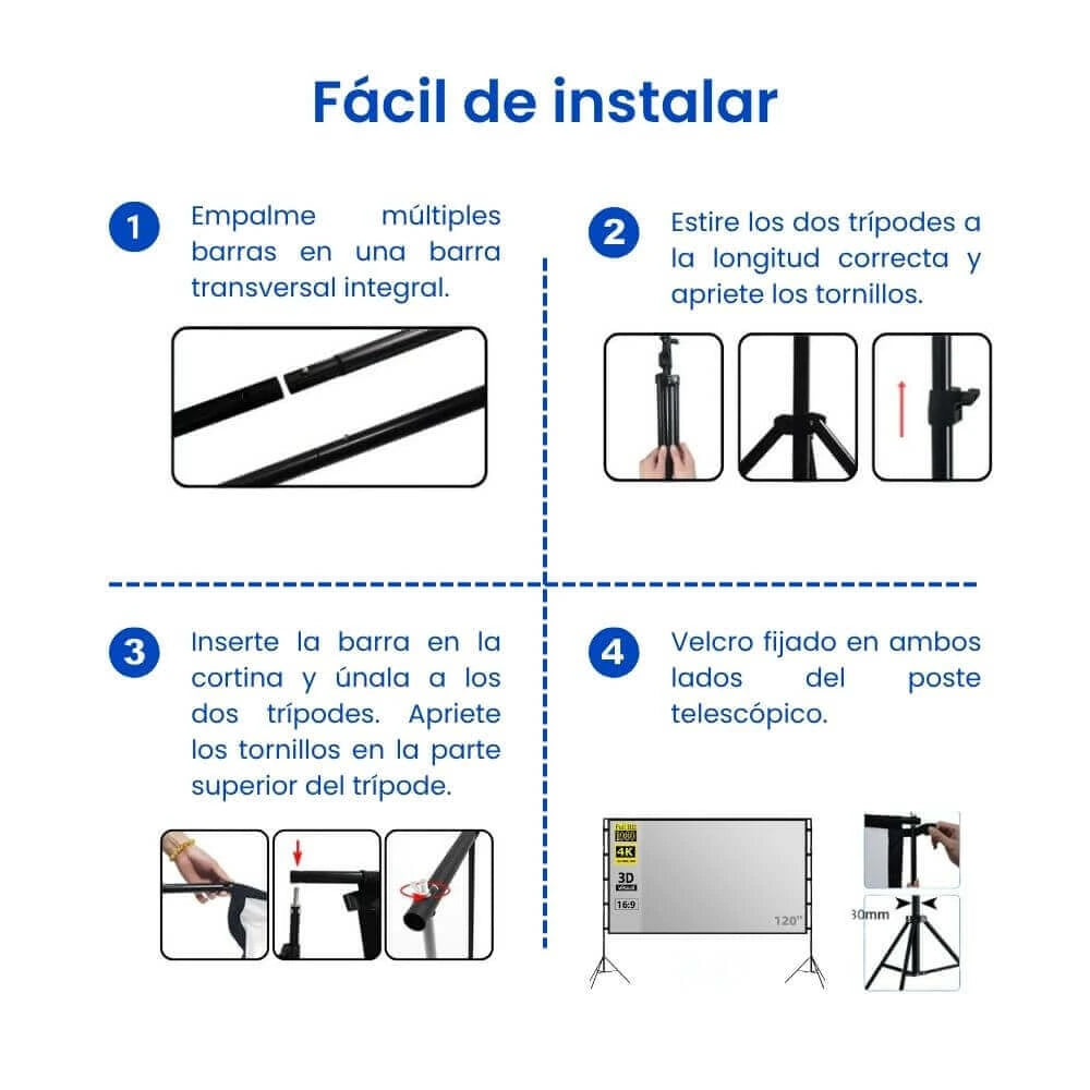Empaque completo pantalla Gris ALR 120" - Trípode y accesorios incluidos