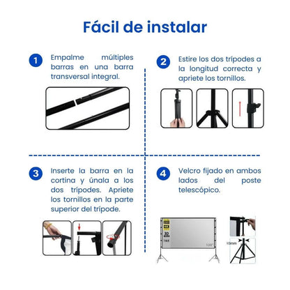 Empaque completo pantalla Gris ALR 120" - Trípode y accesorios incluidos