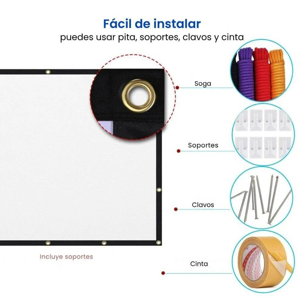 Sistema instalación Tela Blanca Premium - Ojales reforzados y ganchos incluidos