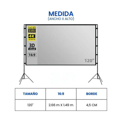 Dimensiones pantalla ecran Gris ALR 120" con trípode - Guía medidas instalación