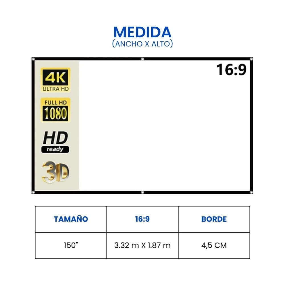 Guía de medidas Tela Blanca Premium para proyector - Dimensiones disponibles